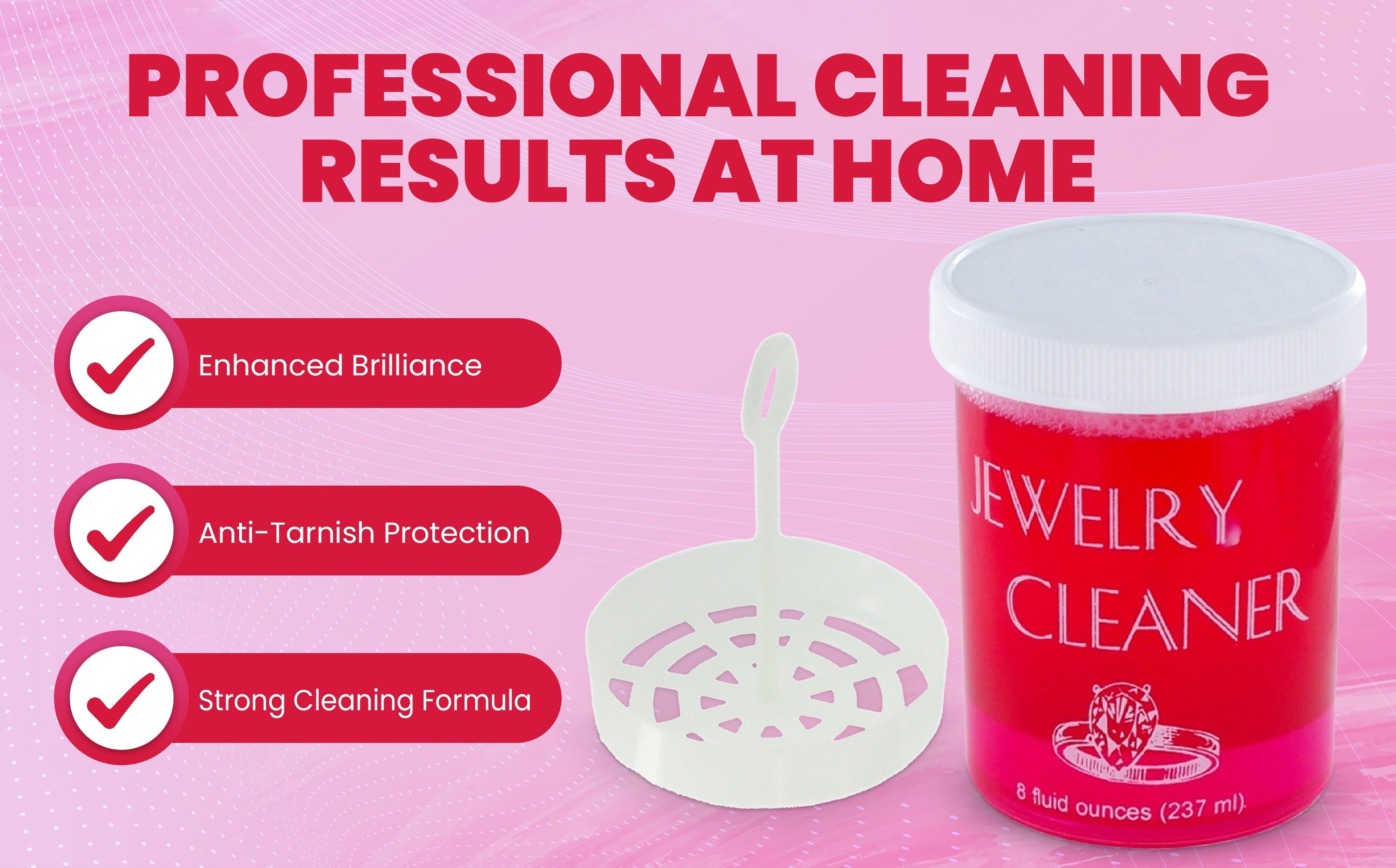 JSP Gold Silver Jewelry Cleaner Solution Diamond Gem Dip Liquid Basket Brush