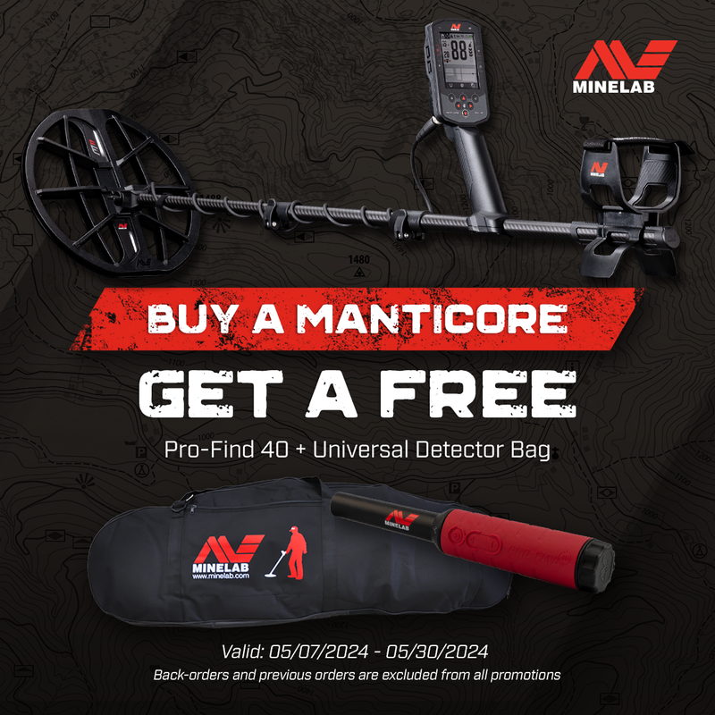 Load image into Gallery viewer, Minelab Manticore Multi Frequency Metal Detector Promo with a FREE Pro-Find 40 and Minelab detector carry bag

