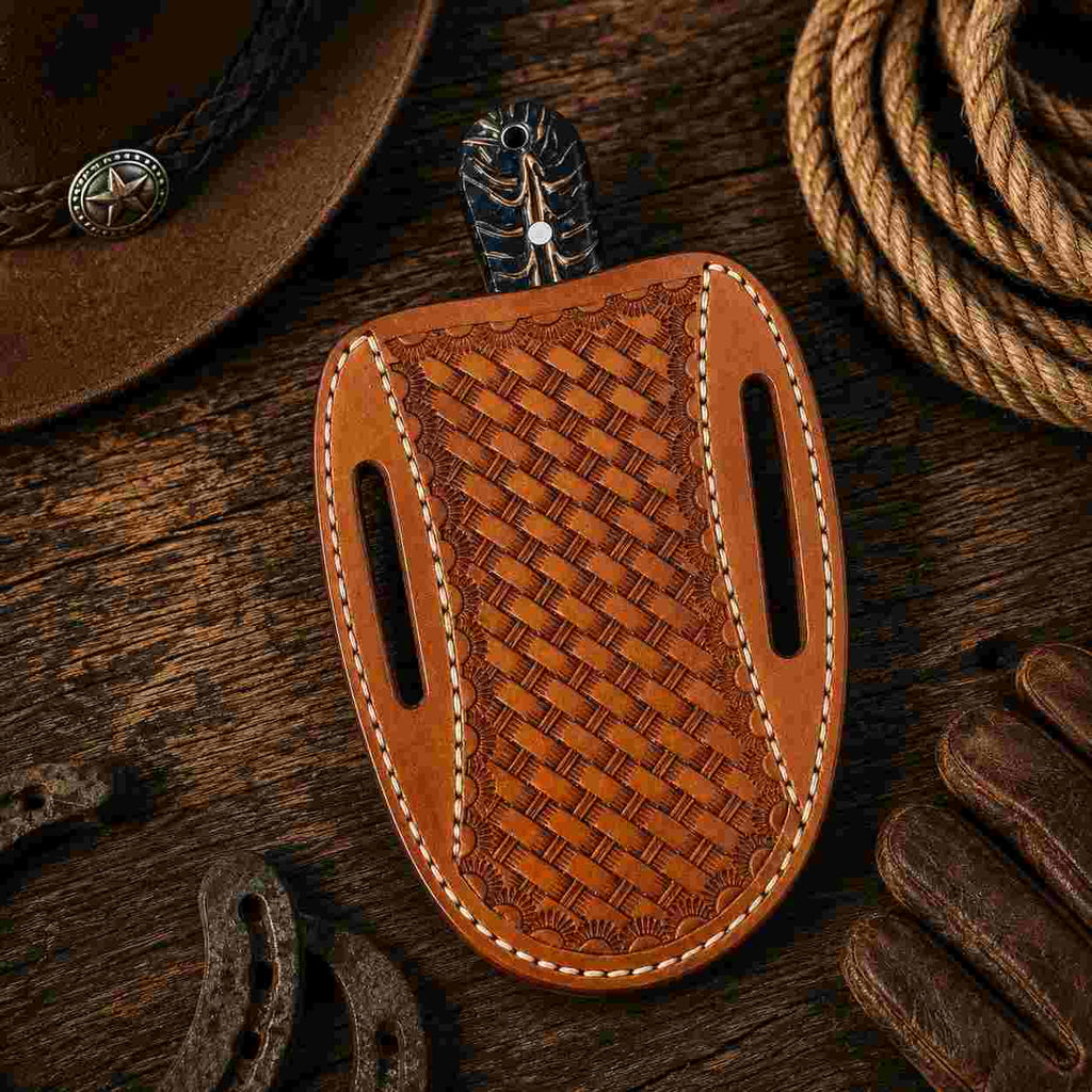 Rasp Steel Bullcutter Knife with Black Pine Cone Handle