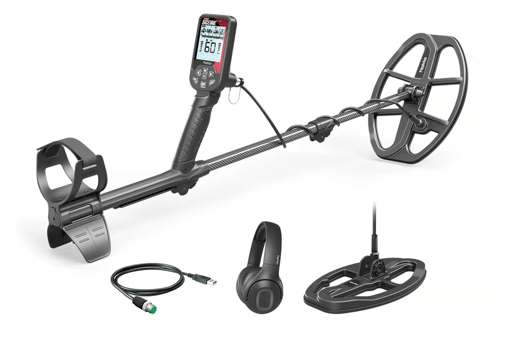 Metal detector with accessories on a white background