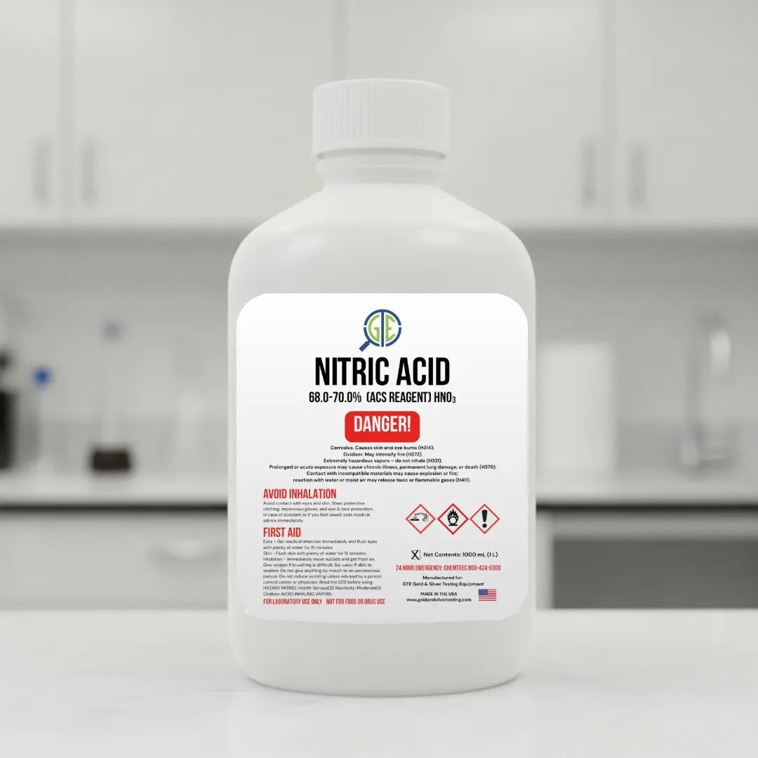 Nitric Acid 70% – 6 Pack (32 oz Bottles) ACS Reagent Grade for Gold Refining & Precious Metal Recovery