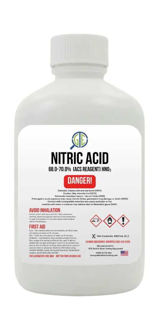 Nitric Acid 70% – 6 Pack (32 oz Bottles) ACS Reagent Grade for Gold Refining & Precious Metal Recovery