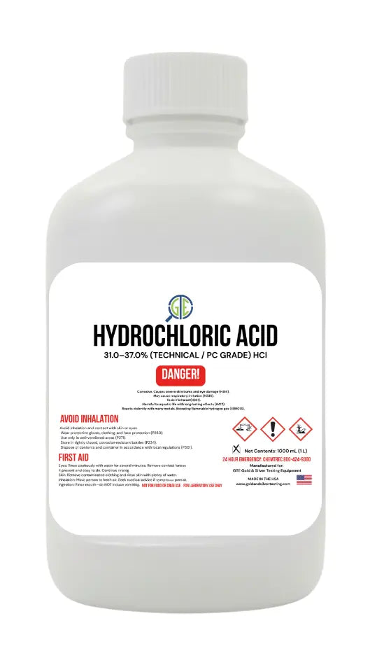 GTE Hydrochloric Acid – 32 oz (31–37%) Premium Technical Grade HCl for Gold Refining & Aqua Regia Use