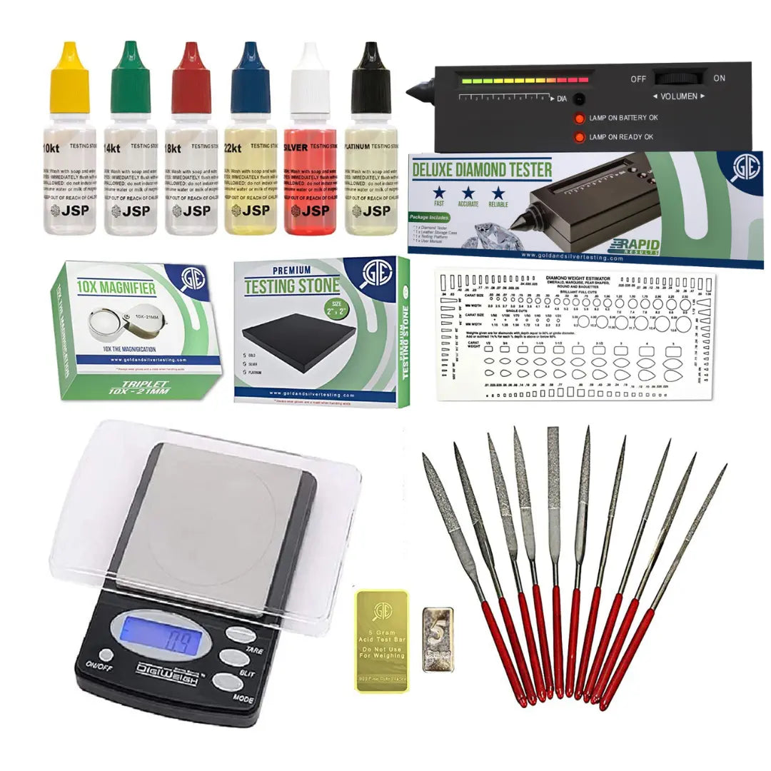 Gold, Silver, & Platinum Testing Kit 10K-24K JSP Acids, Diamond Tester ...
