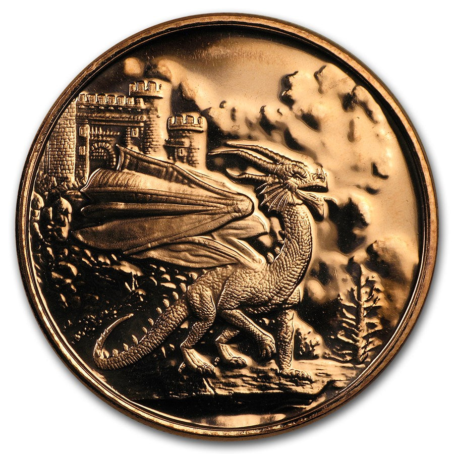 1 oz Copper Round - Welsh Red Dragon