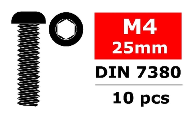 Steel Screws M4 x 25mm - Hex Button Head - 10 pcs