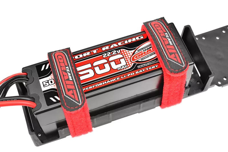 Pro Battery Straps - 300x20mm - Metal Buckle - Silicone Anti-Slip Strings - Red - 2 pcs