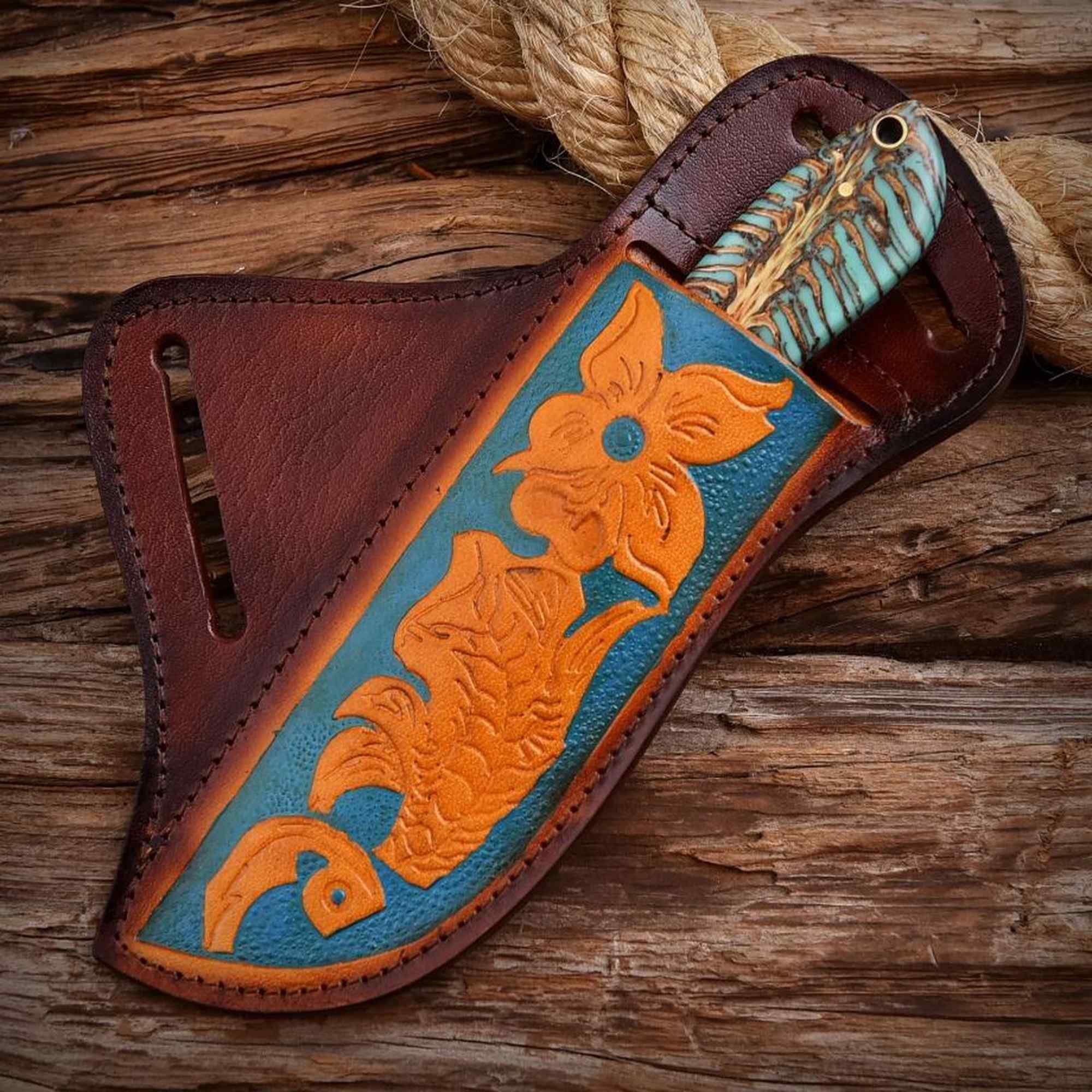 Cowboy Hunting Knife Rasp Steel Pinecone Handle