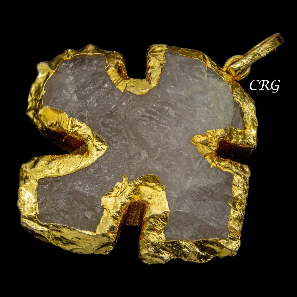 Crystal & Rose Quartz Cross Pendants with Gold Plating (5 Pieces) 1 Inch