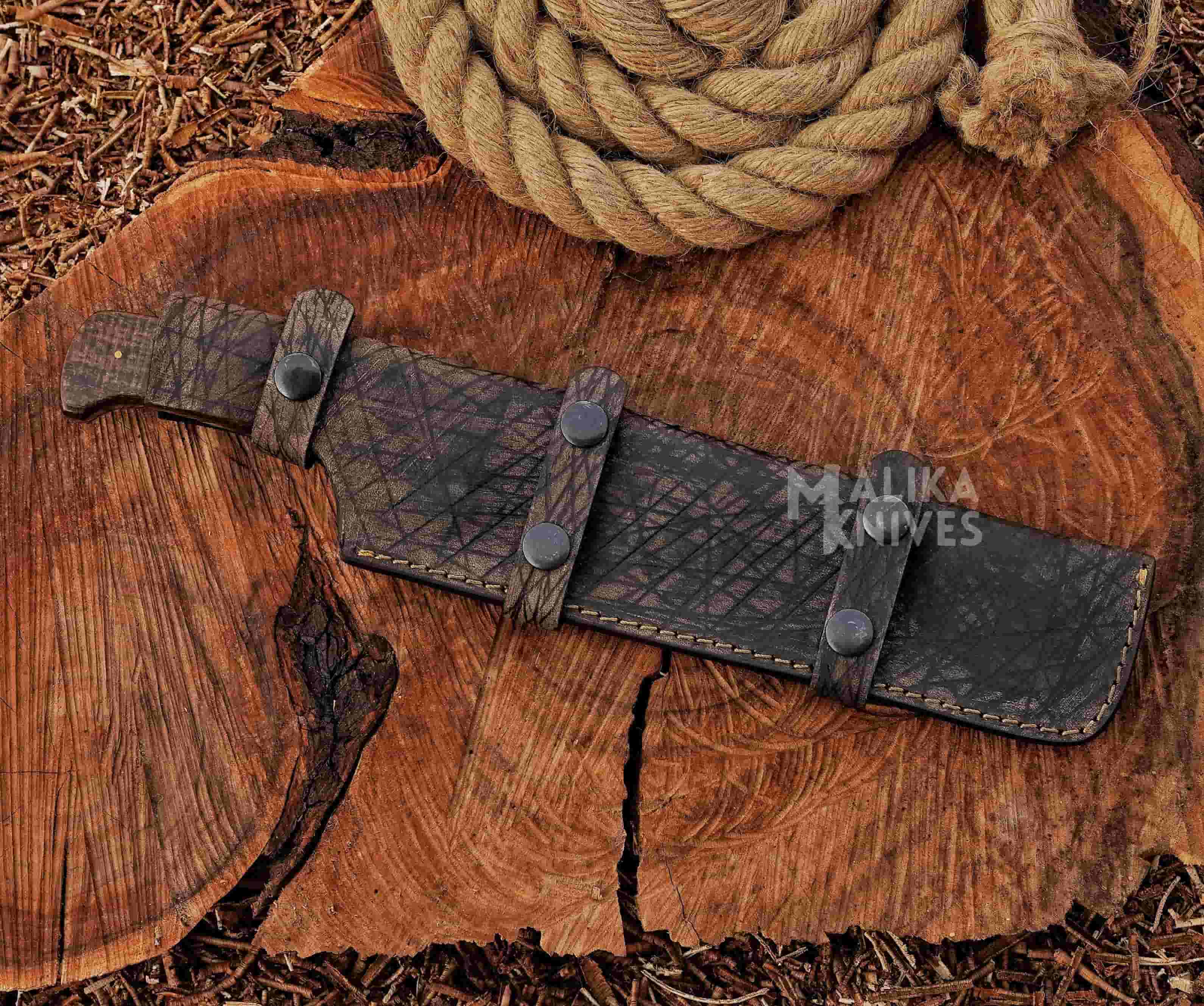 Stainless Damascus Hunting Knife with Leather Sheath.