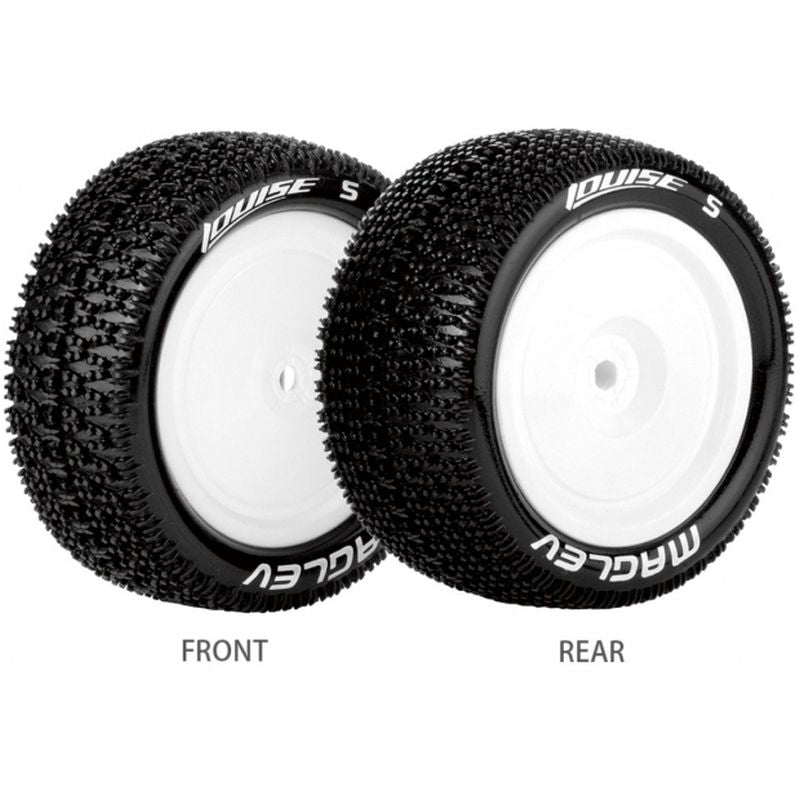 E-Maglev 1/10 4WD Rear Buggy Tire, Soft, Mounted on White Rim, for Kyosho 12mm Hex