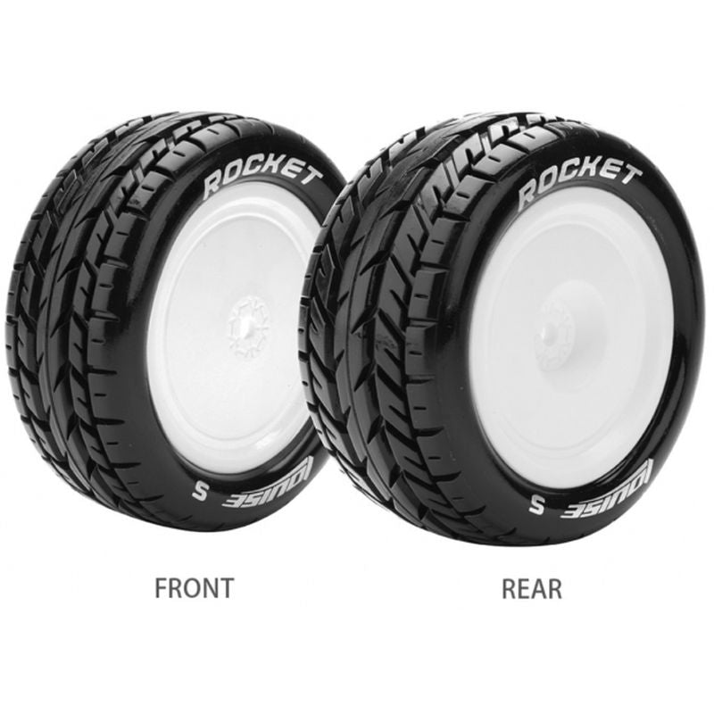 E-Rocket 1/10 4WD Rear Buggy Tire, Soft, Mounted on White Rim, for Kyosho 12mm Hex