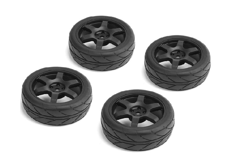 1/10 Road Tires 6 Spoke Wheel, Black / ET-0mm (4pcs),