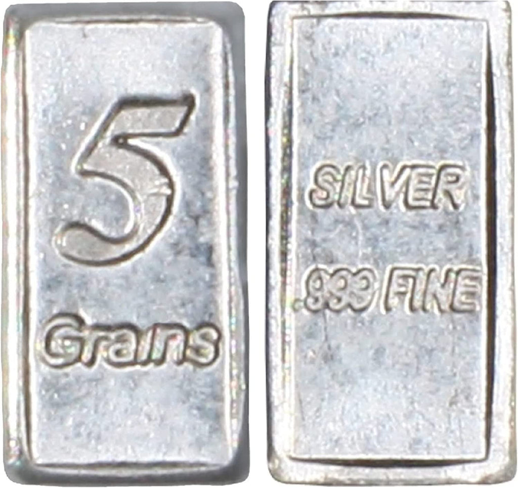 Lot of 10-5 Grain Solid Silver .999 Pure Fine Bars Precious Metals 1 Gram of Silver in Total