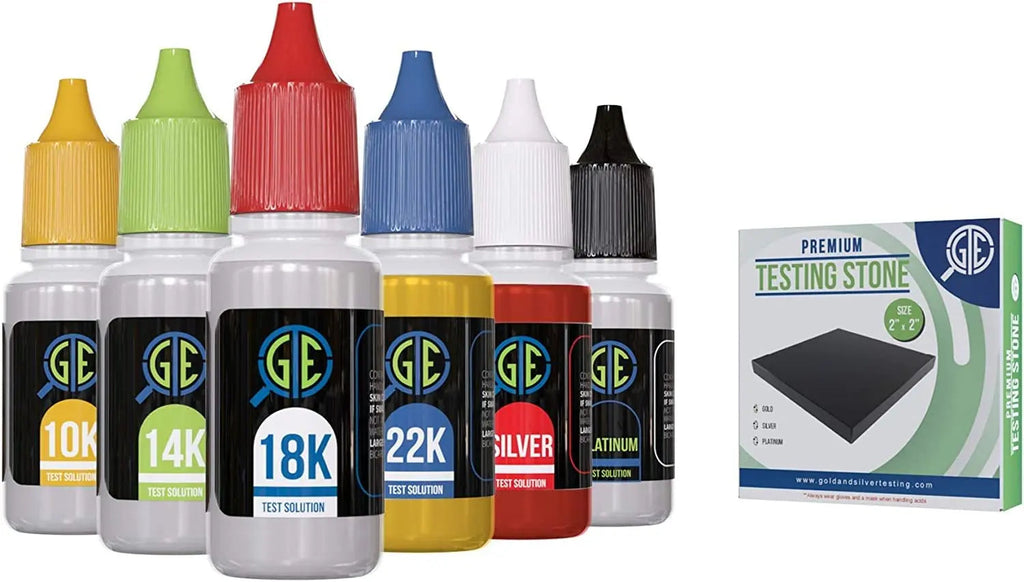 PuriTEST Precious Metal Jewelry Testing Kit Gold Silver Platinum Test Acids Wooden Box 30X Eye Loupe 10K 14K 18K 24K Needle File Cloth Acid