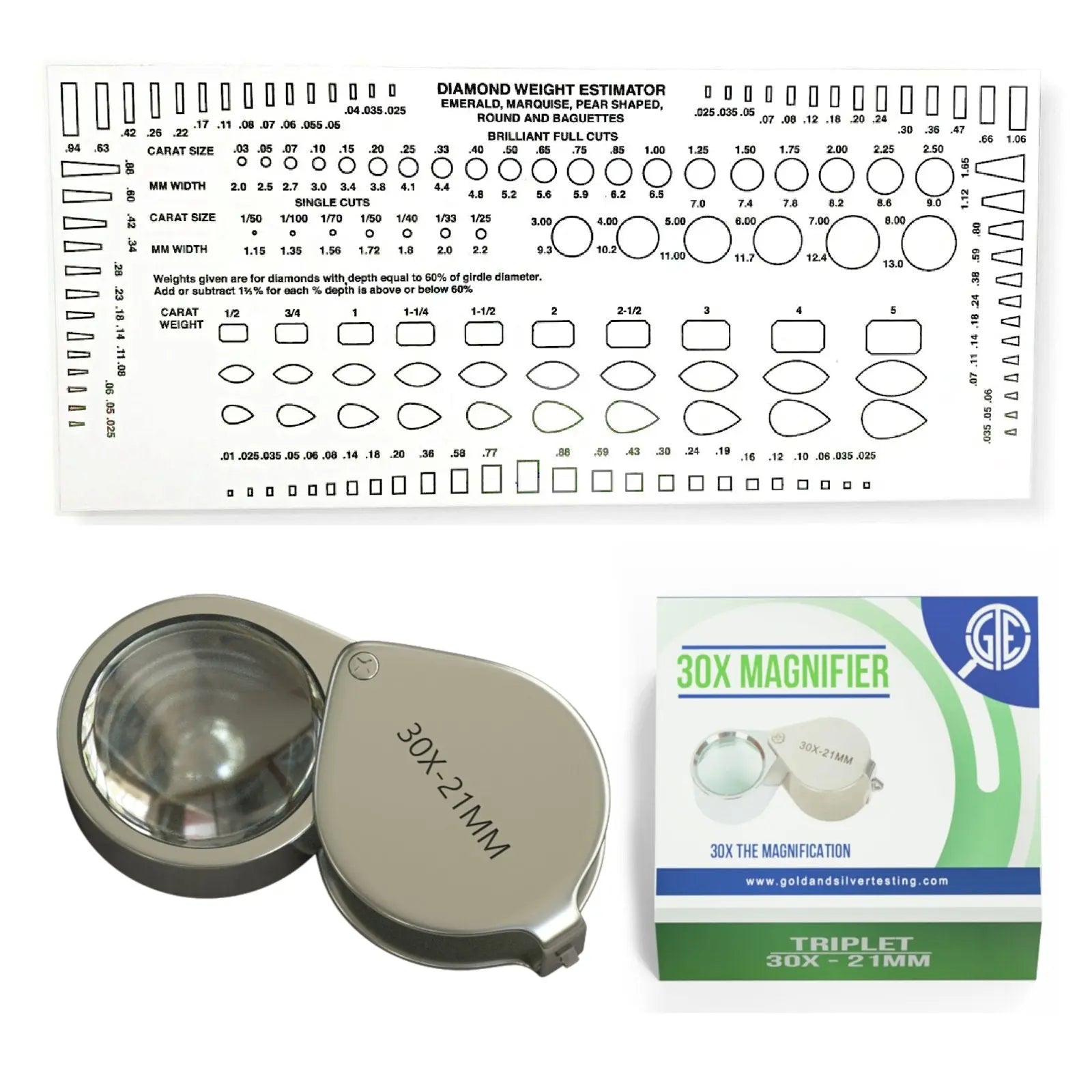 Jewelers 30X Eye Loupe Magnifier with Diamond & Stone Estimator Gauge Tool