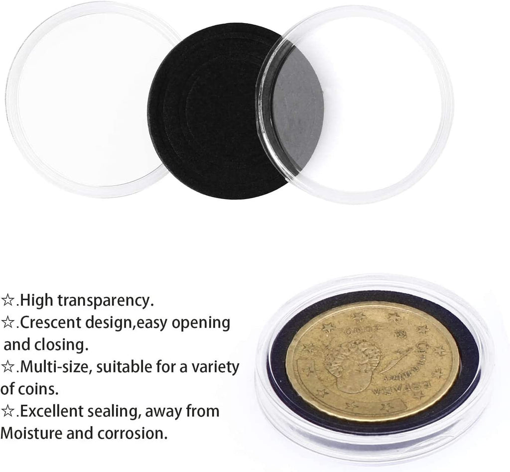 100 Pieces Case Holder for Collectors 30mm Silver Gold Bar Plastic Rounds Coins Capsules Covers with Storage Organizer Box for Copper Pesos Quarters Pennies Dimes Collection Supplies