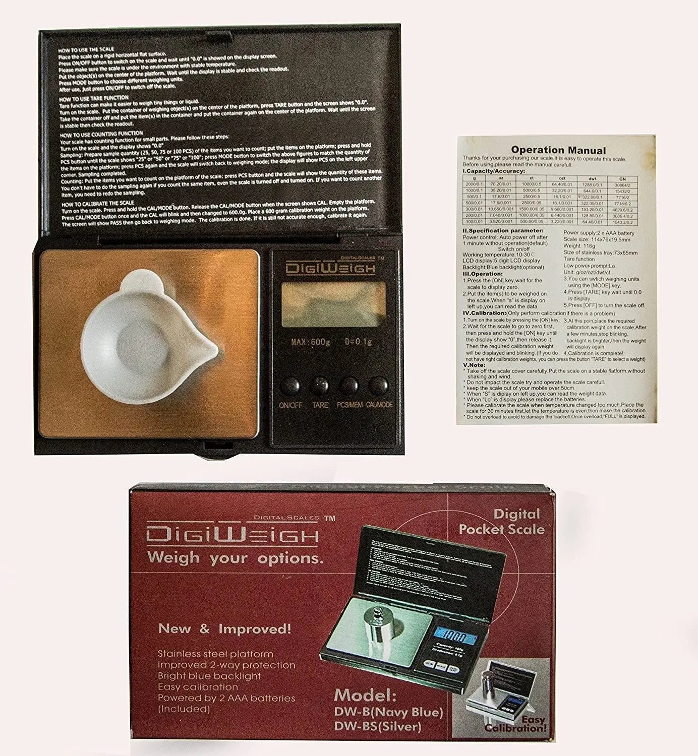 DigiWeigh DW-1000BS Precision Digital Scale – 1000g x 0.1g | Troy, Gram, Ounce, Grain | For Jewelry, Coins, Reloading, Scrap Metals