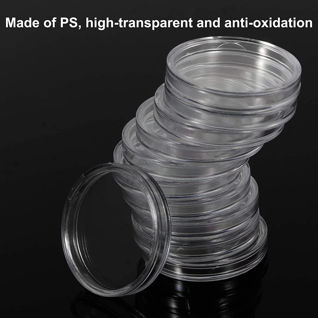 100 Pieces Case Holder for Collectors 30mm Silver Gold Bar Plastic Rounds Coins Capsules Covers with Storage Organizer Box for Copper Pesos Quarters Pennies Dimes Collection Supplies