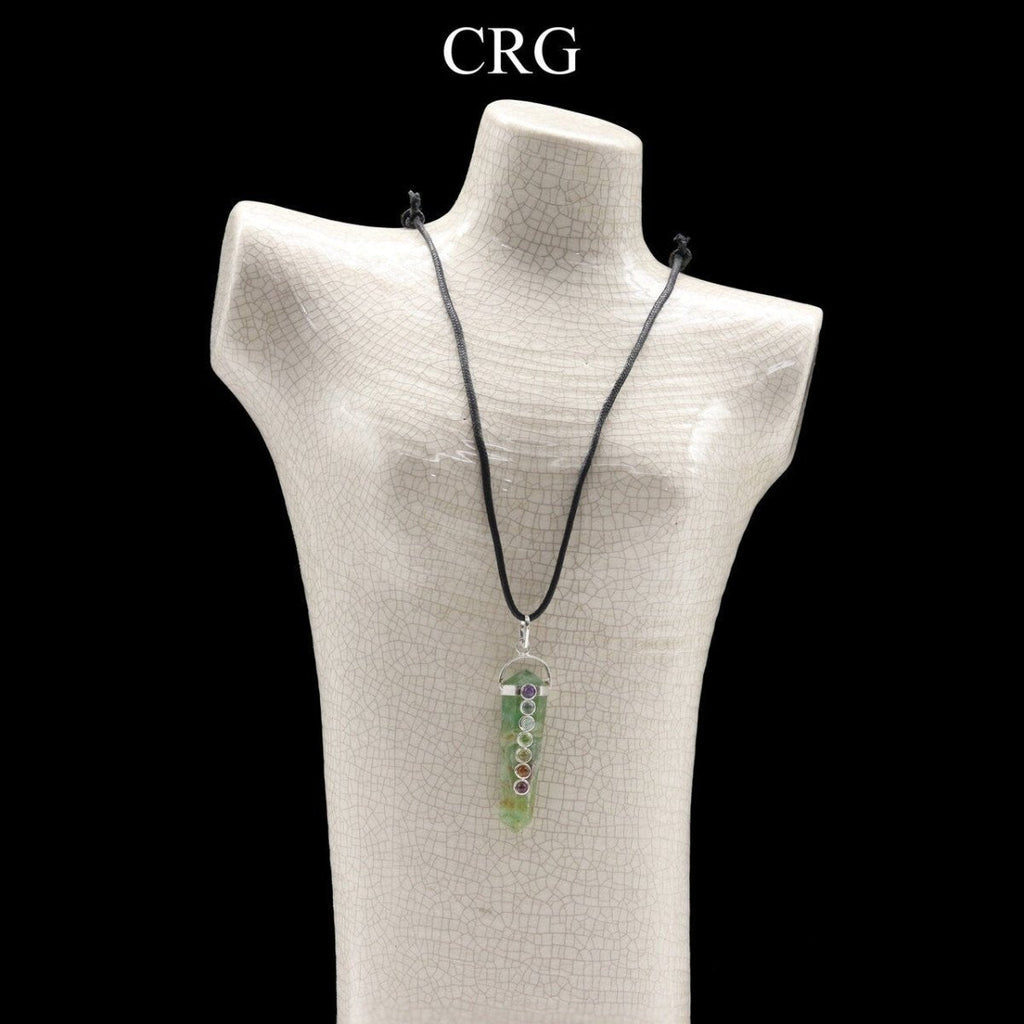 Obelisk Double Point Silver Plated Pendants with 7 Stone Detail and Black Cord (4 Pieces) Size 2 Inches