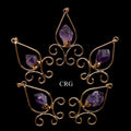 QTY 1 - Amethyst Fleur De Lis Point Pendant w/ Gold Plating