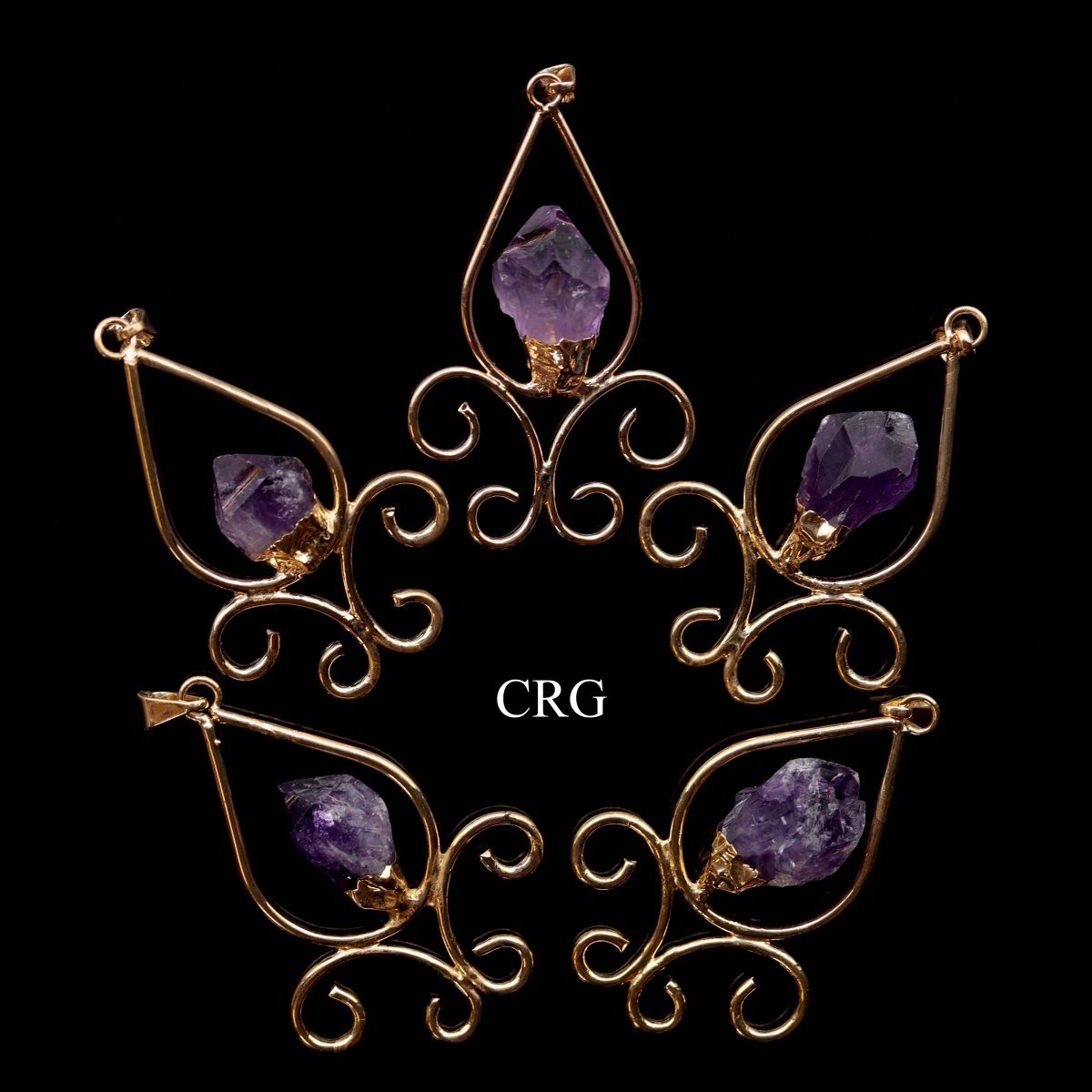 QTY 1 - Amethyst Fleur De Lis Point Pendant w/ Gold Plating