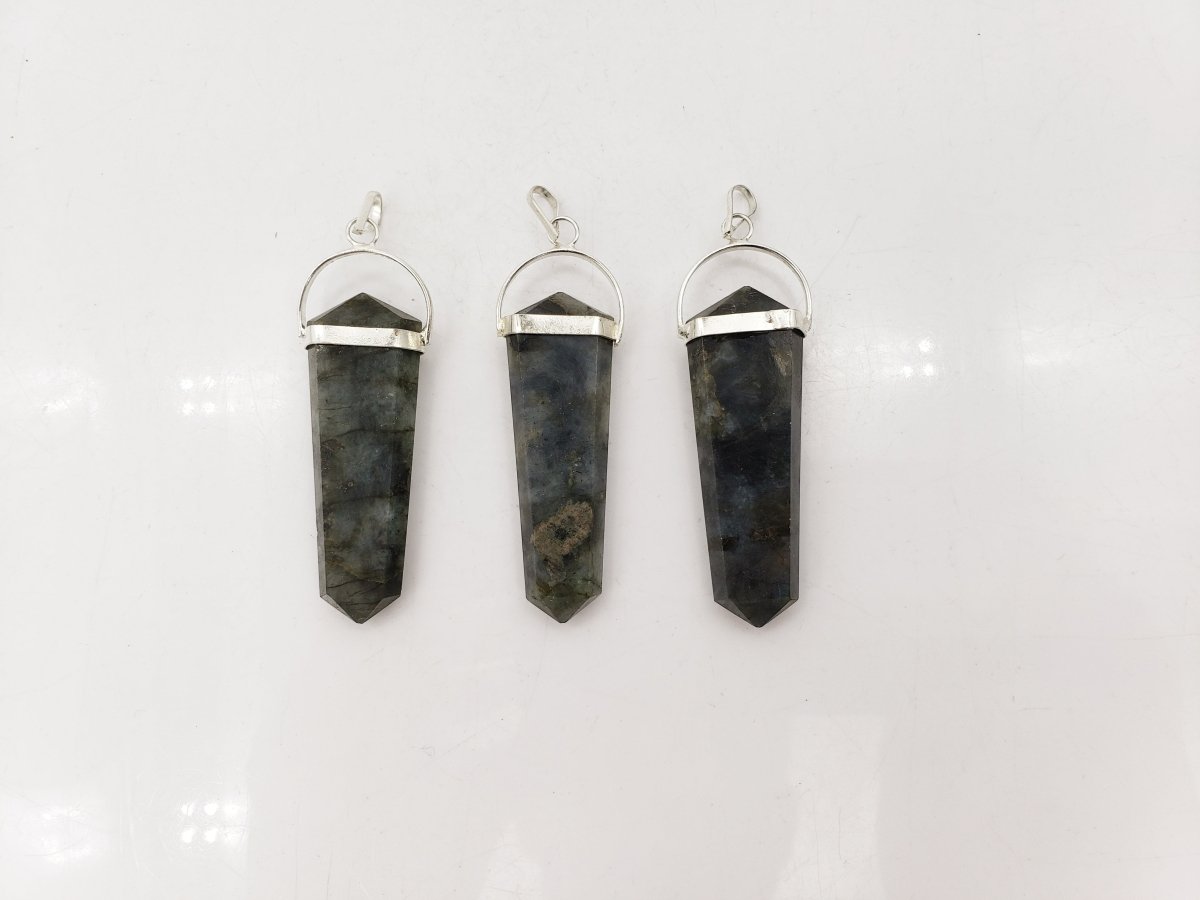 Labradorite Flat Point Pendant with Silver Plating (2 Inches) (1 Piece)