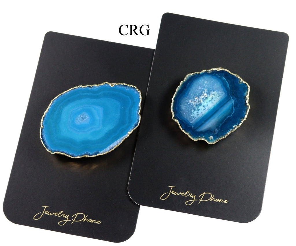 QTY 1 - TEAL Agate Freeform Phone Grip w/ Gold Plating