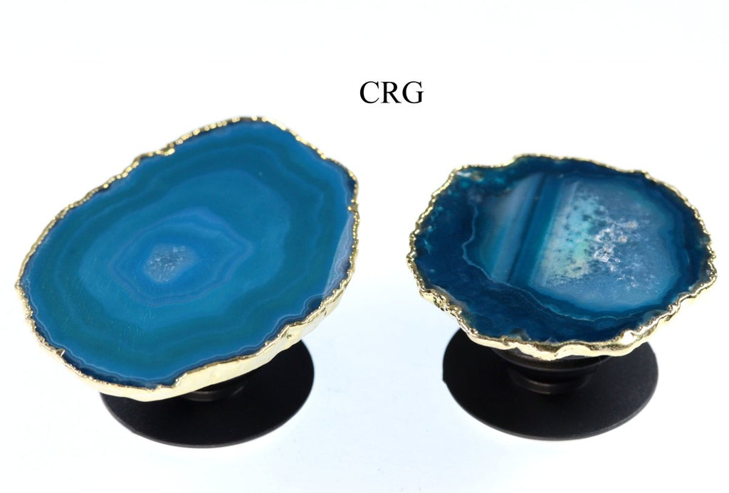 QTY 1 - TEAL Agate Freeform Phone Grip w/ Gold Plating