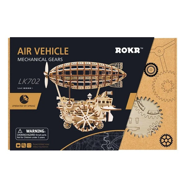 Mechanical Wood Models; Airship Air Vehicle - with wind-up spring