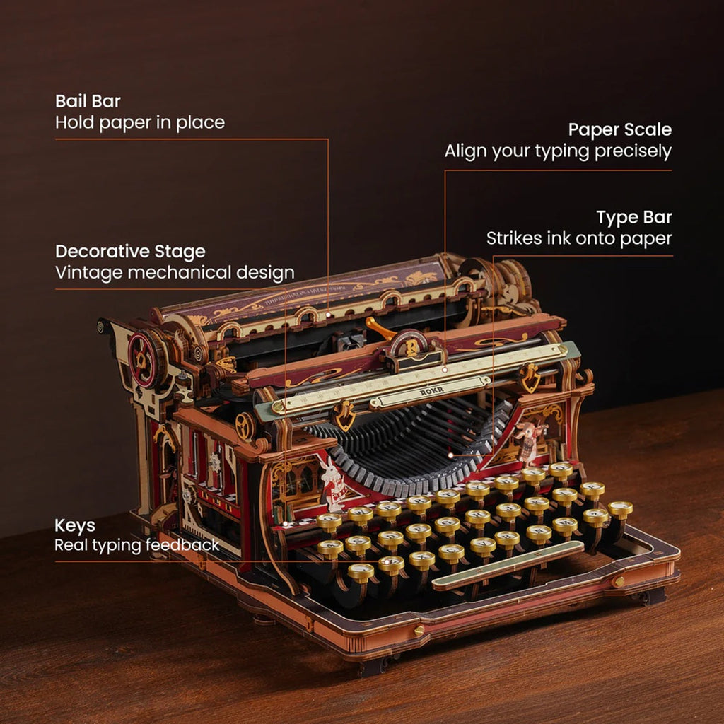 Mechanical Typewriter Wooden 3D Puzzle, Magic Version