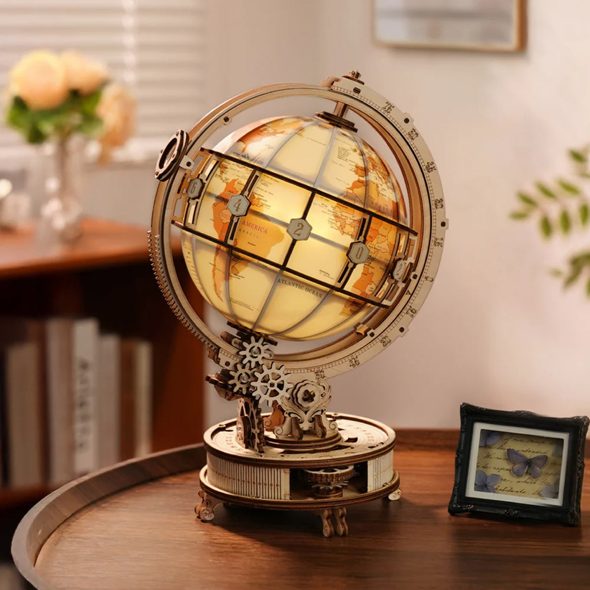 Robotime - Luminous Globe 3D Wooden Puzzle, Electric Version