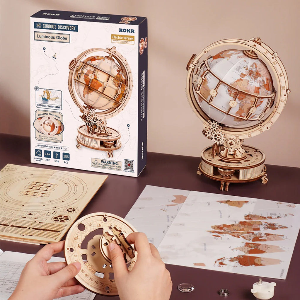 Robotime - Luminous Globe 3D Wooden Puzzle, Electric Version