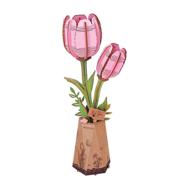 Rowood - Pink Tulip DIY Flower 3D Wooden Puzzle TW082
