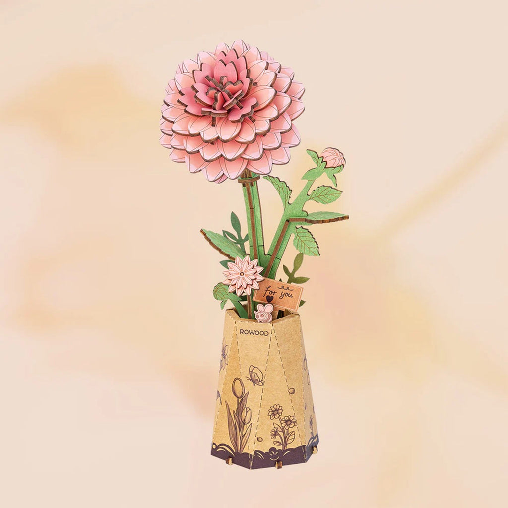 Pink Dahlia DIY Wooden Flower 3D Puzzle