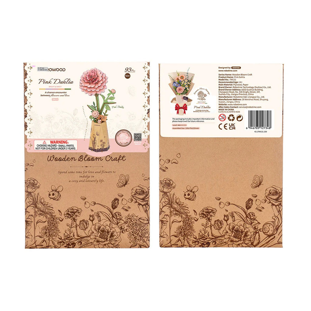 Pink Dahlia DIY Wooden Flower 3D Puzzle