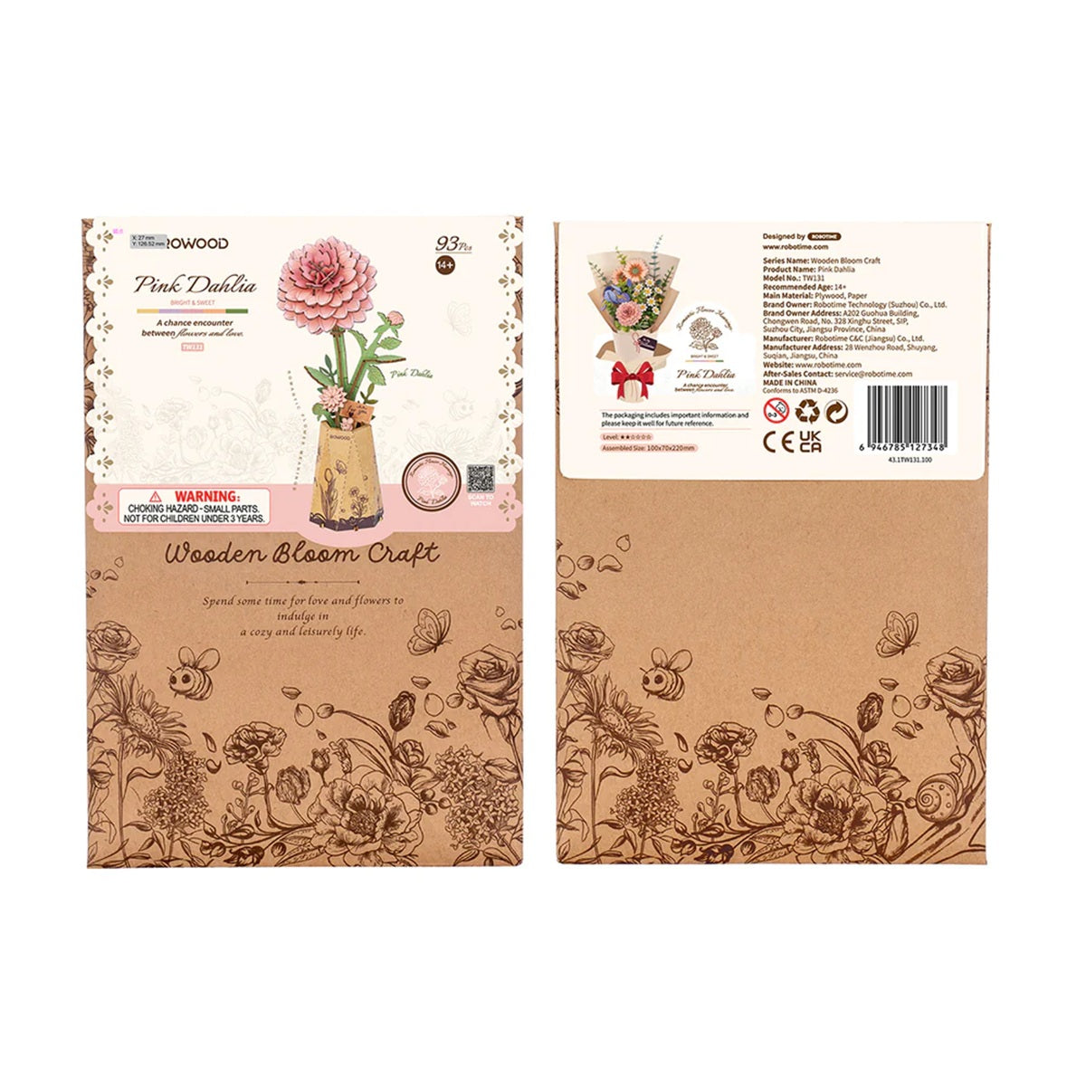 Pink Dahlia DIY Wooden Flower 3D Puzzle