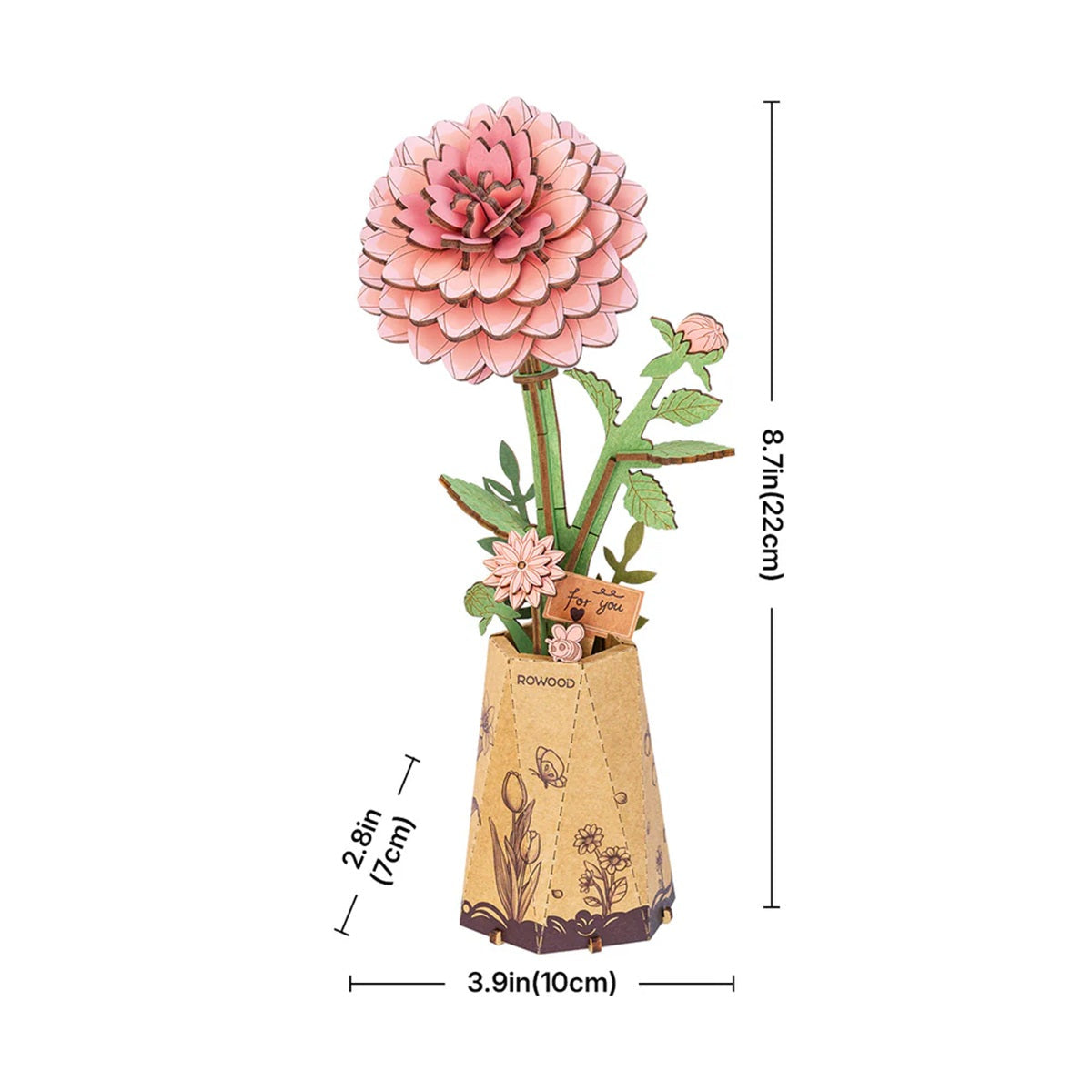 Pink Dahlia DIY Wooden Flower 3D Puzzle