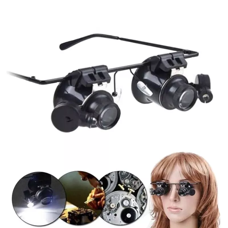 20X LED Lighted Eyeglass Loupe – Dual Magnifying Glasses, Hands-Free Magnifier with Adjustable Lens