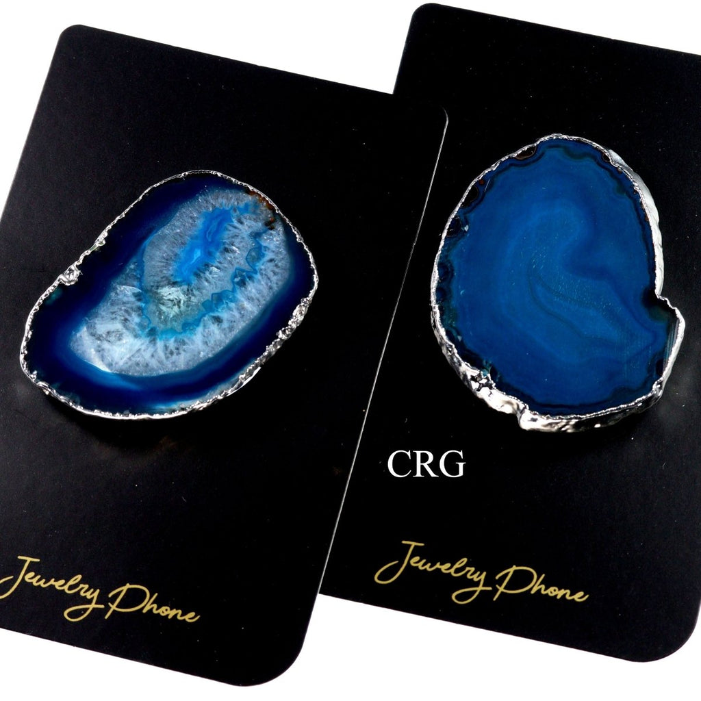 SET OF 10 - Blue Agate Freeform Phone Grips w/ Silver Plating