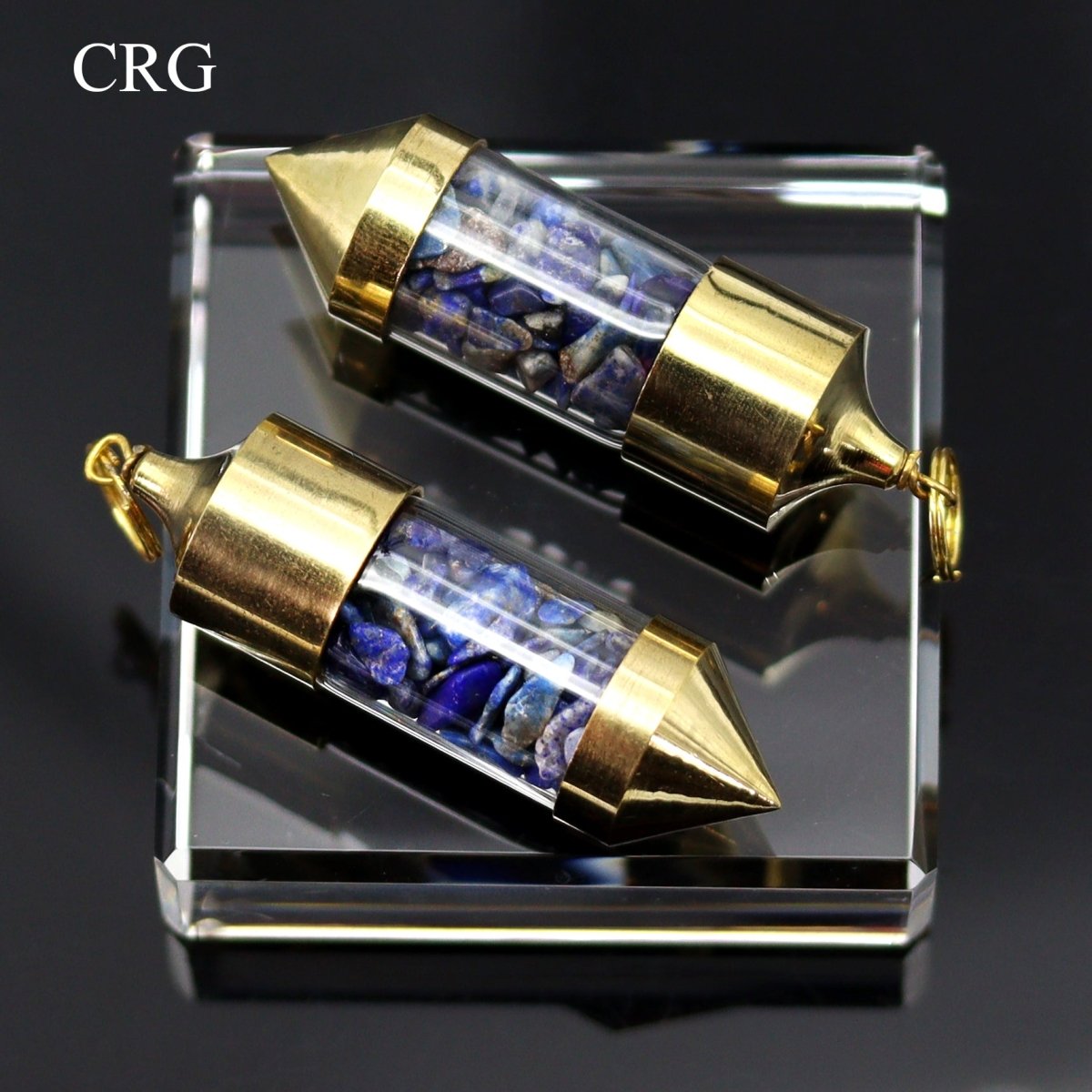 Lapis Lazuli Gemstone Chips in Gold-Plated Bottle Pendant (2 Pieces) Size 2.5 Inches