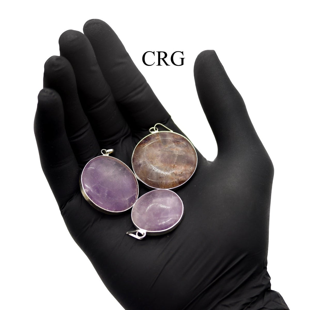 Amethyst Round Cabochon Pendant with Silver Plating (1 To 1.5 Inches) (4 Pieces)