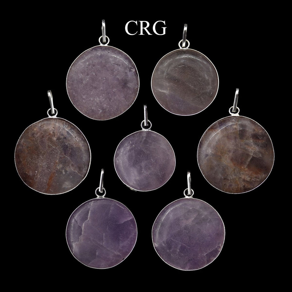 Amethyst Round Cabochon Pendant with Silver Plating (1 To 1.5 Inches) (4 Pieces)