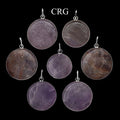 Amethyst Round Cabochon Pendant with Silver Plating (1 To 1.5 Inches) (4 Pieces)