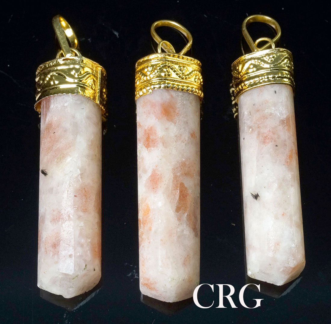 Sunstone 3-Sided Point Gold Plated Pendant (1 Inch) (Set of 4)