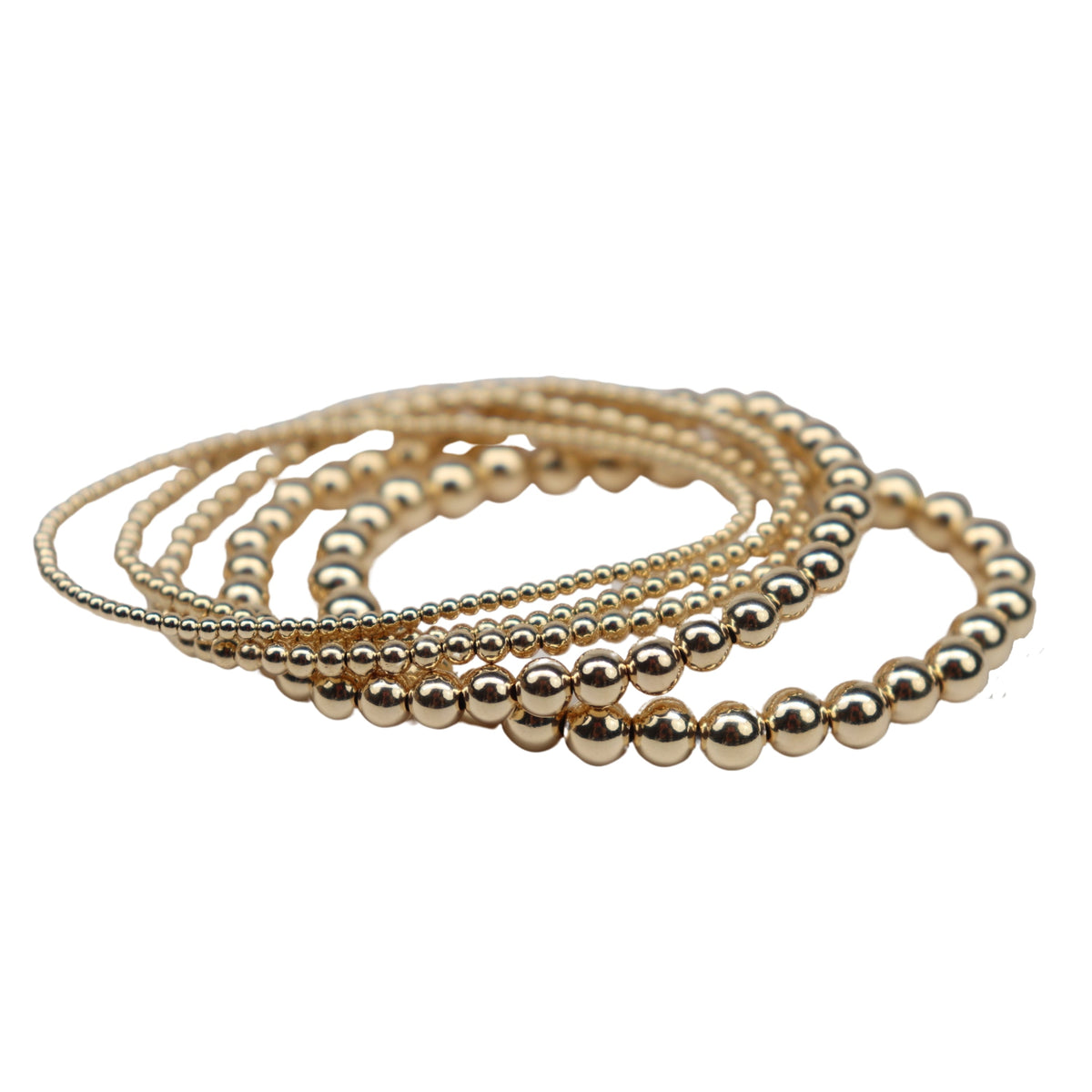 Stretchy Gold-Fill Beaded Bangle Bracelets, 14/20 Gold-Filled, 6.5" Diameter