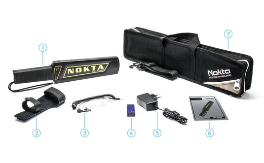 Nokta Ultra Scanner Pro Package with Carry Bag, Earphone, Charger, Belt Holster and 9 Volt Rechargeable Battery