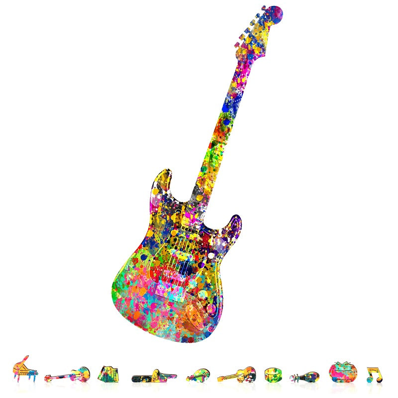 ZenChalet - Splatter Guitar Wooden Puzzle, 200 Pcs