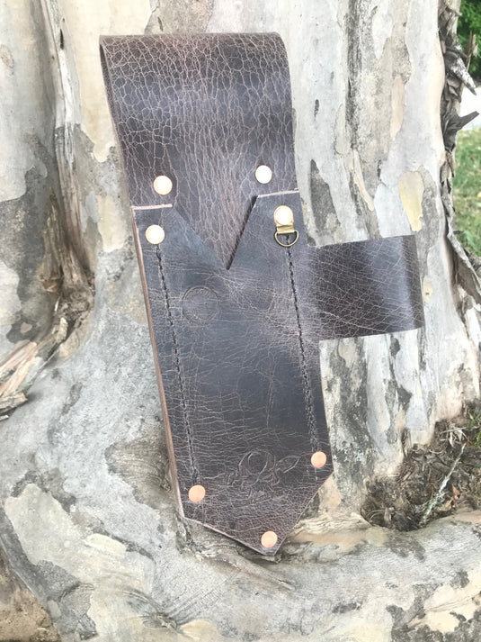 Grave Digger Custom Light Brown Water Buffalo Leather Sheath  With Pinpointer Loop